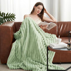 Amélie Home Faux Fur Throw Blanket for Couch, Cozy Fuzzy Fluffy Fur Luxurious Soft Striped Plush Gift Blankets for Family Sofa Chair Bed Living Room Bedroom, 55"x70", Sage Green