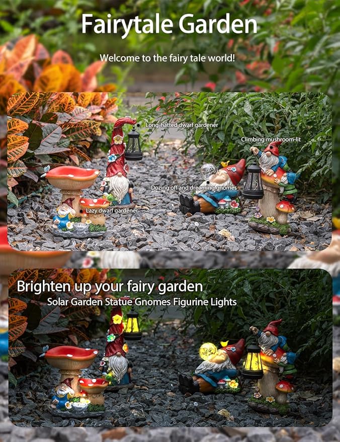 TIJNN Garden gnome Statue with Solar Lights. Funny Garden gnome Decorations for Your Yard, Outdoor Patio, Lawn, Gardens, Balcony or Home. Great Gift idea for Women and mums for Mother's Day.