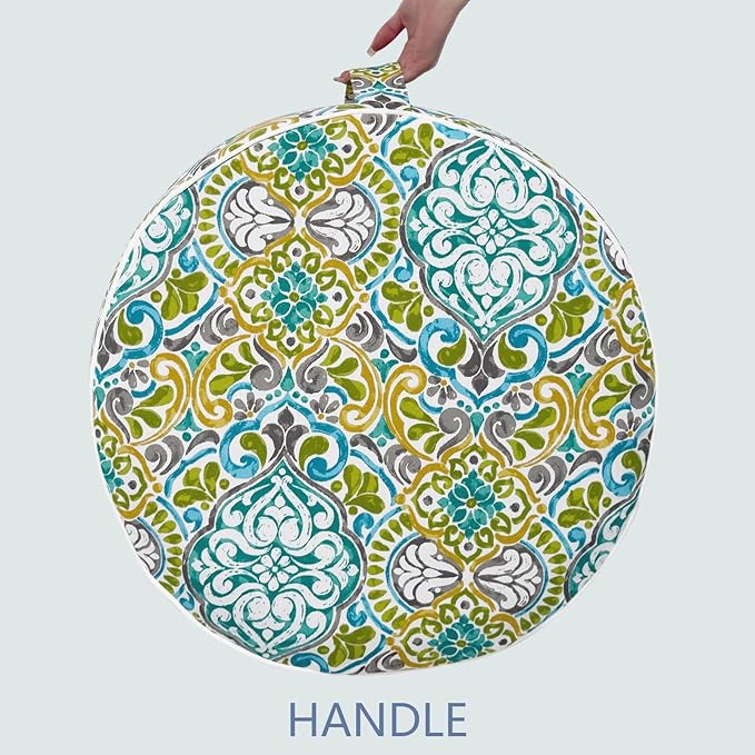 LVTXIII Inflatable Stool Ottoman Footrest with Handle, All Weather Foot Rest, Indoor or Outdoor Use for Home Patio Garden and Camping, D21 x H9, Damask Green