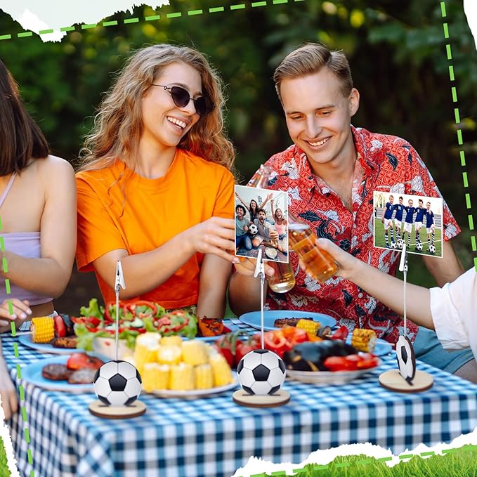 20 Pcs Base Memo Clip Holder Table Number Card Place Holders Stand Note Paper Clip Centerpieces for Table Party Favors Photo Stand Events Decoration(Soccer)