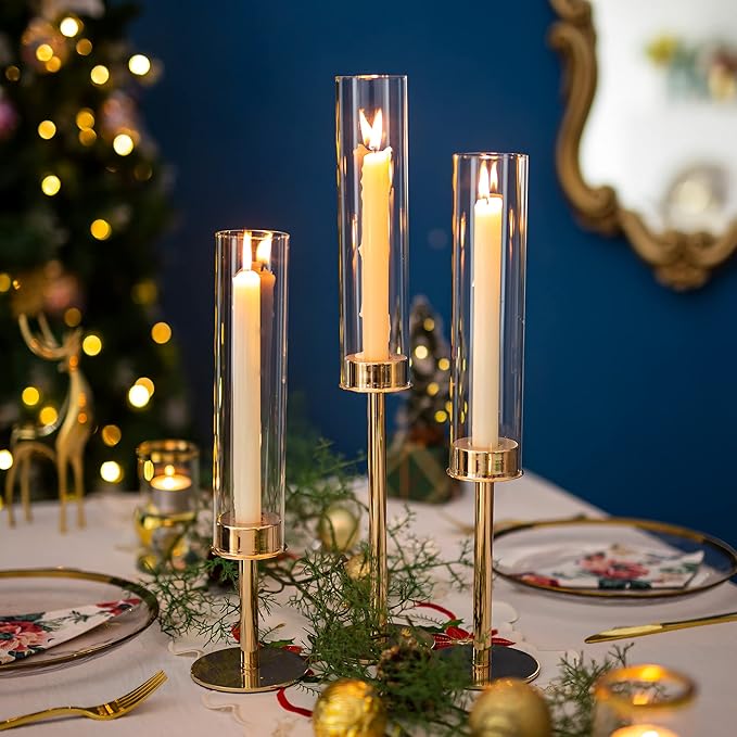Sziqiqi Gold Taper Candle Holder: 6 Pcs Tall Candleholders - Hurricane Candle Sticks Holder for Wedding Christmas Party Table Centerpiece
