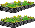 Land Guard 12×4×1ft Galvanized Raised Garden Bed Kit for Vegetables 2 Pack, Galvanized Super Large Metal Planter Raised Garden Boxes Outdoor (Gray)