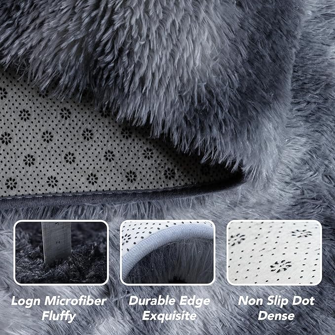Fluffy Rug 5x7 Bedroom Rugs: Shag Rug for Bedroom - Area Rug 5x7 Grey Plush Fuzzy Soft Carpet for Living Room (Tie-Dyed Dark Gray)