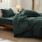 Bedsure Duvet Cover King Size with Fitted Sheet - 4 Pieces Prewashed Cotton-Like Extra Soft Bedding Set, Includes 1 Duvet Cover 104x90 Inches, 2 Pillow Shams, 1 Fitted Sheet, Forest Green
