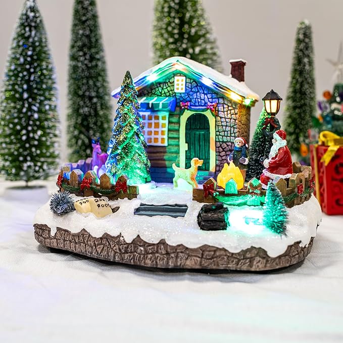 Christmas Village Animated Santa's Getaway | Christmas House Collection Accessories Figurines for Decorations and Gift | Motion and Sound with Multicolor LED Lights