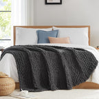 L'AGRATY Chunky Knit Blanket Throw - Soft Throw Blanket 40x50: 100% Hand Kintted Chenile Crochet Throw Blanket for Couch - Large Cable Knit Blanket for Home Decor (Dark Grey)
