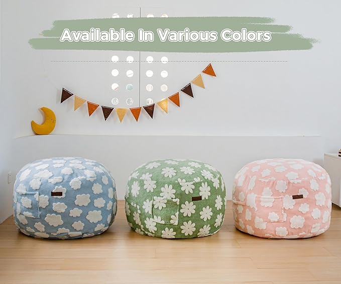 MAXYOYO Bean Bag Chair Bed for Kids, Convertible Bean Bag from Lazy Chair to Floor Bed, Fresh Floral Design Cover, Stuffed Floor Sofa Couch for Boys and Girls, High-Density Foam Filling, Green