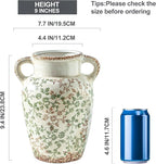 Enra Farmhouse Vintage vase with Handle,9.4 in Ceramic Chinoiserie Floral Vase,Green and Beige Decorative Flower vase,Large Rustic Vases for Home Decors, Living Room, Bookshelf, Office