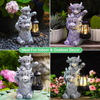 Goodeco 9.5 Inch Highland Cow with Solar Lantern – Resin Garden Decor, Outdoor Statue & Unique Highland Cow Gifts (Gray)