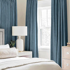 MIULEE Linen Texture Curtains for Bedroom Solid 100% Blackout Thermal Insulated Dusty Blue Curtains Grommet Room Darkening Drapes Luxury Decor for Living Room Nursery 52x84 Inch (2 Panels)