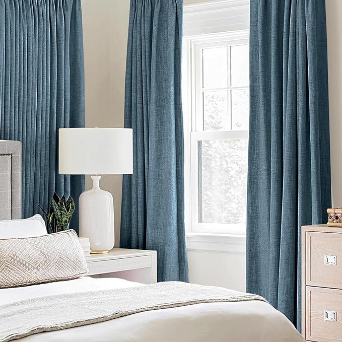 MIULEE Linen Blackout Curtains and Drapes 100% Room Darken Thermal Insulated Grommet Window Panels with Coating 2 PCs W 42 x L 84 inches Dusty Blue