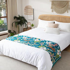 Boho Throw Blanket Twin Size, Soft Cozy Cotton Muslin Quilt Blanket for Bed Decor, Floral Patterned Couch Sofa Chair Cover, Vintage Farmhouse Cottage Tapestry Woven Blanket, Teal&Green