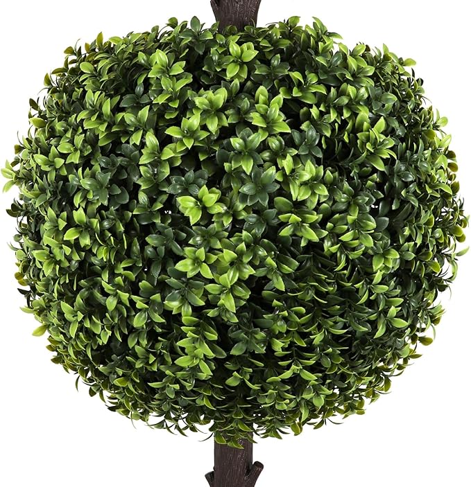 Bornbridge Artificial English Boxwood Topiary Ball Tree - 4' English Boxwood Ball Tree - Indoor/Outdoor Topiary Trees - Artificial Outdoor Plants - Lifelike English Boxwood Plant (2 Pack)