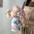 Pink Blue and White Pitcher Vase, 8 Inch Vintage Chinoiserie Ceramic Flower Vase, Rustic Retro Ice Cracked Antique Porcelain Vases for Home Farmhouse Table Centerpieces Shelf Decor ﻿