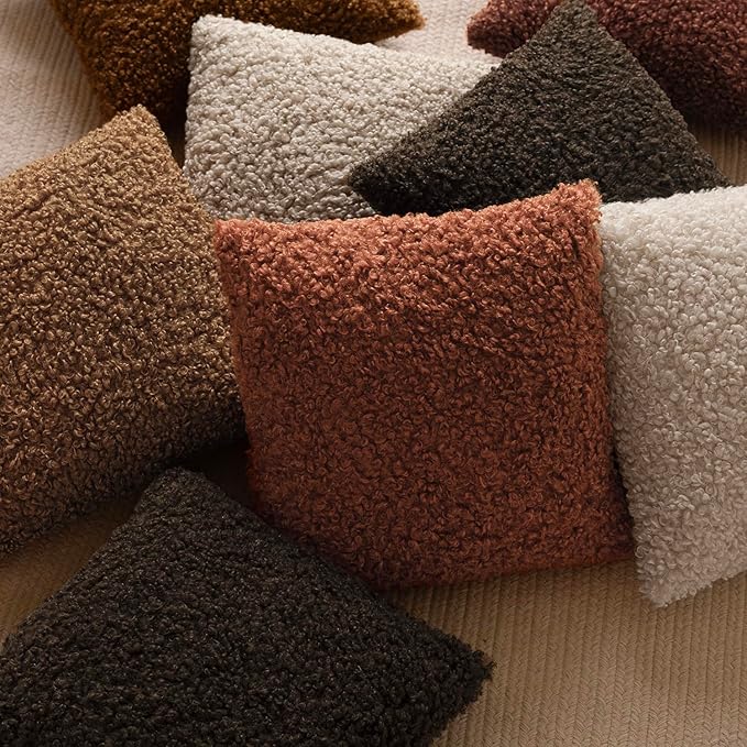 Foindtower 2 Pieces 16x16 Inch Dark Brown, Faux Fur Throw Pillow Cover Accent Sherpa Furry Pillow Covers Fuzzy Soft Pillowcases Cozy Sheepskin Decorative Fleece Cushion Case for Bed Couch Living Room