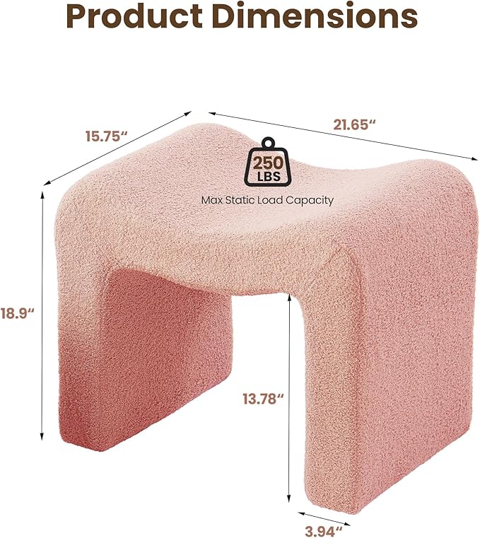 Vanity Stool Foot Rest Small Footstool Ottoman Chair Seating Backless Modern Teddy Velvet Ottoman for Makeup Room Living Room Bedroom Entryway,(Single 1) Pink