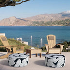 Inflatable Ottoman Stool D21 xH9 for Outdoor/Indoor Use, Water Repellent Patio Foot Rest Stool with Portable Handle,Round Pouf Ottoman Suitable for Garden,Deck and Camping - Black Leaves