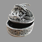 Dragon Statue Jewelry Box, Medieval Fantasy Myth Dragon With Cover Treasure Box, Dragon Statue Decoration Collection Gift Box. (Sliver)