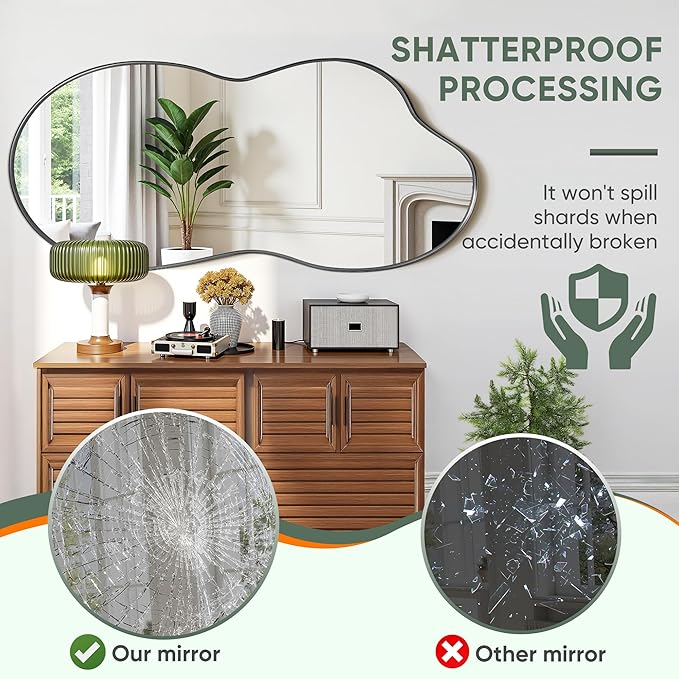 Suidia Irregular Wall Mirror, 40"x26" Bathroom Mirror Asymmetrical Mirrors Artistic Mirrors Decorative for Living Room Bedroom Bathroom Hallway Entryway, Black, Cloud Style