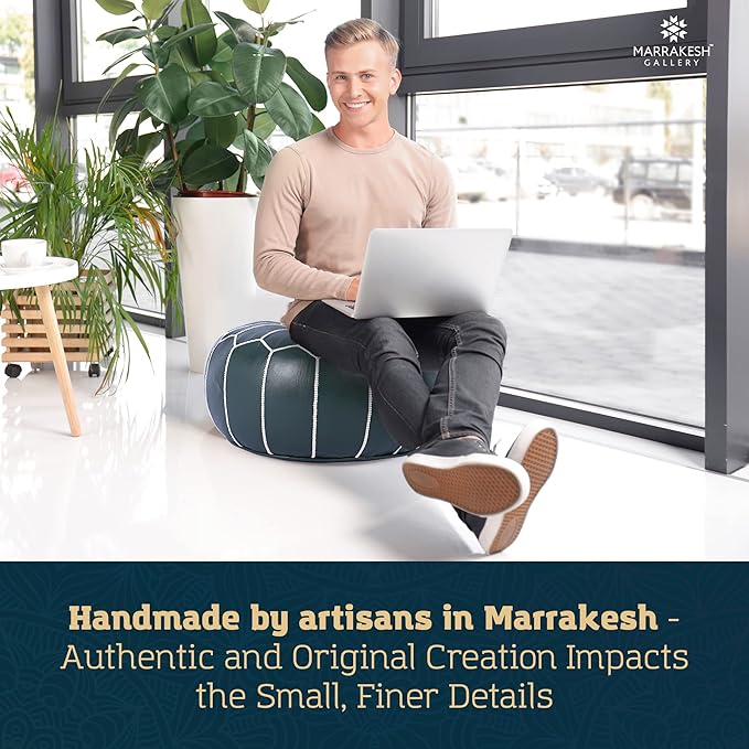 Marrakesh Gallery Genuine Leather Round Pouf Unstuffed - Moroccan Ottoman Footstool, Footrest Cover - Boho Decor - Bohemian Living Room, Bedroom, Kids Room, Gift & Wedding