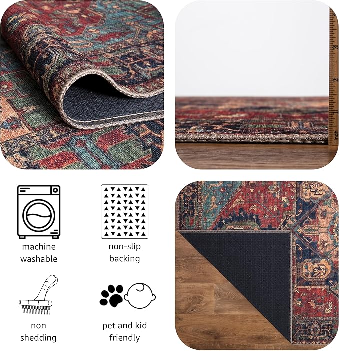Keen Home Design 9x12 Rug - Machine Washable Area Rug with Non-Slip Backing, Ideal for Living Room, Dining Room, Bedroom - Vintage, Easy Clean, Durable, Low Pile Rug - (9' x 12')