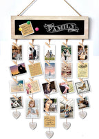 Picture Frames Collage Display Board with 30 Clips - Multi Photos Cards Organizer with Adjustable Twines and Magnetic Blackboard - DIY Wall Decor Hanging Picture Holder 15.7x5 Inches