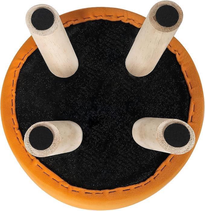 Asense Small Round Ottoman Foot Rest Stool Fabric Padded Seat Footstool Ottoman with Anti-Slip Wooden Legs (Orange,Fabric)