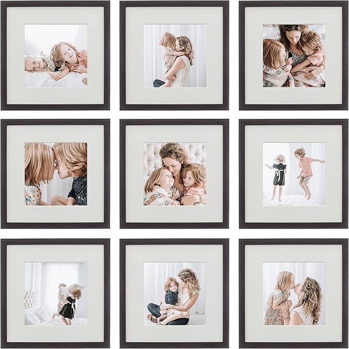 Sheffield Home 9 Piece Gallery Wall Frame Set, 12x12 Inch, Dark Oak