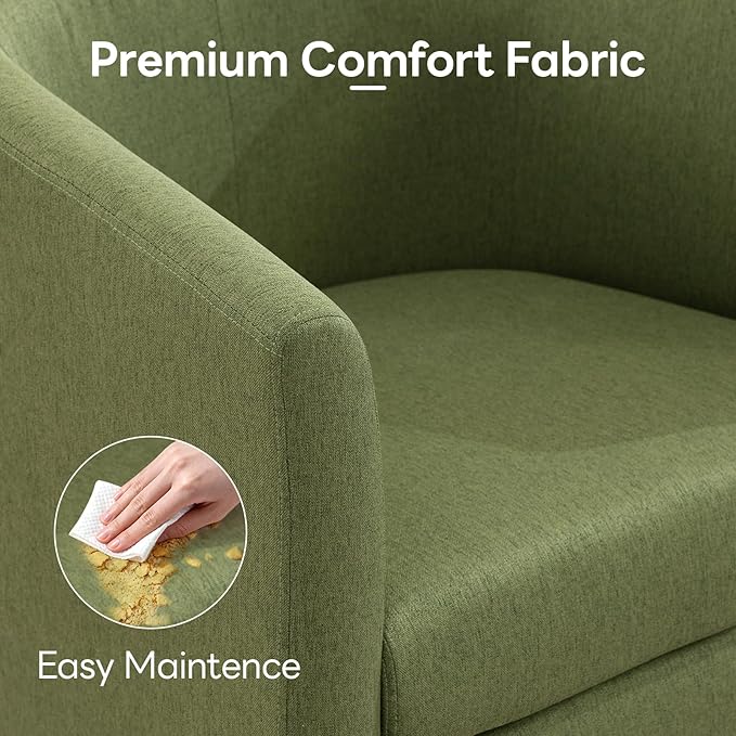 Accent Barrel Chair, Modern Comfy Living Room Chairs with Armrest Small Reading Chair with Cozy Soft Padded for Bedroom Reception Room Cafe,Green