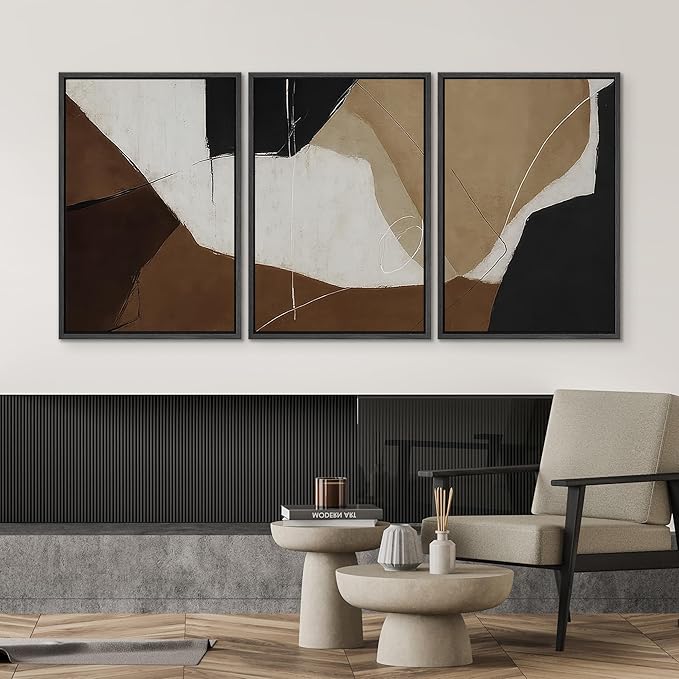 SIGNWIN Framed Canvas Print Wall Art Modern Abstract Neutral Tone Minimalist Geometric Photography Modern Art Minimalist Black and White for Living Room, Bedroom, Office - 16"x24"x3 Black