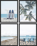 SIGNWIN Framed White Surfboard Tropical Palm Tree Beach Shore Wall Art, Set of 4 Landscape Colorful Wall Decor Prints, Nature Wilderness Wall Décor for Living Room, Bedroom - 12"x16" Black
