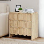 3 Drawer Dresser for Bedroom Set of 2, Modern Closet Chest of Drawers with Wave Fluted Drawer, Wood Storage Small Dresser Organizer for Nursery Bedroom Living Room Hallway Closet (Natural)