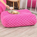 Pouf Ottoman, Comfy Poufs with Jacquard Shaggy Plush, High-Density Memory Foam Foot Stool for Living Room, Pink