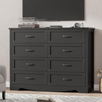 Dresser for Bedroom with 8 Drawers, 48" Wide Wood Chest of Drawers with Deep Drawers & Mental Handle, Modern Dresser TV Stand, Wooden Closet Storage Organizer for Living Room, Hallway, Entryway, Black