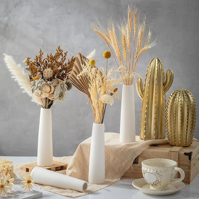 12 Pieces White Ceramic Vases for Home Decor 7.09 inch Tall Vases for Centerpieces Modern Floral for Wedding Party Event Home Office Decoration (Modern)