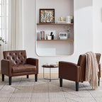 TYBOATLE Accent Chairs Set of 2 Comfy Living Room Chair Leather Tufted Mid Century Modern Accent Chair, Small Cozy Reading Arm Chair for Office, Bedroom (2, Brown)