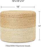 REDEARTH · Cylindrical Pouf Foot Stool Ottoman - Jute Braided Pouffe Poof Accent Sitting Footrest for Living Room, Bedroom, Nursery, Patio, Lounge & Other Rooms (Natural Ivory, 18"x18"x14")