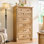 Farmhouse 7 Drawers Dresser for Bedroom, 57" Tall Large Dressers & Chests of Drawers w/Roman Column, Storage Dressers Organizer for Bedroom, Hallway, Living Room, Natrual