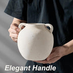 Ceramic Vase, 5.8 Inch Terracotta Vase with Handles, Boho Decor Decorative Vase, Rustic Vase for Home Decor, Farmhouse, Living Room, Table - Beige