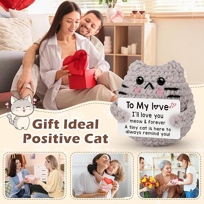 Gifts for Him Her Boyfriend Girlfriend Wife Husband Wedding Anniversary Birthday Gift for Women Men Handmade Positive Cat I Love You Crochet Couples to My Love Christmas