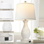PARTPHONER Set of 2 Table Lamps with USB C+A Fast Charging Ports, 26" Tall Farmhouse Living Room Lamp with 3-Way Dimmable Nightstand Lamp White Fabric Shade for Living Room Bedroom Home Office