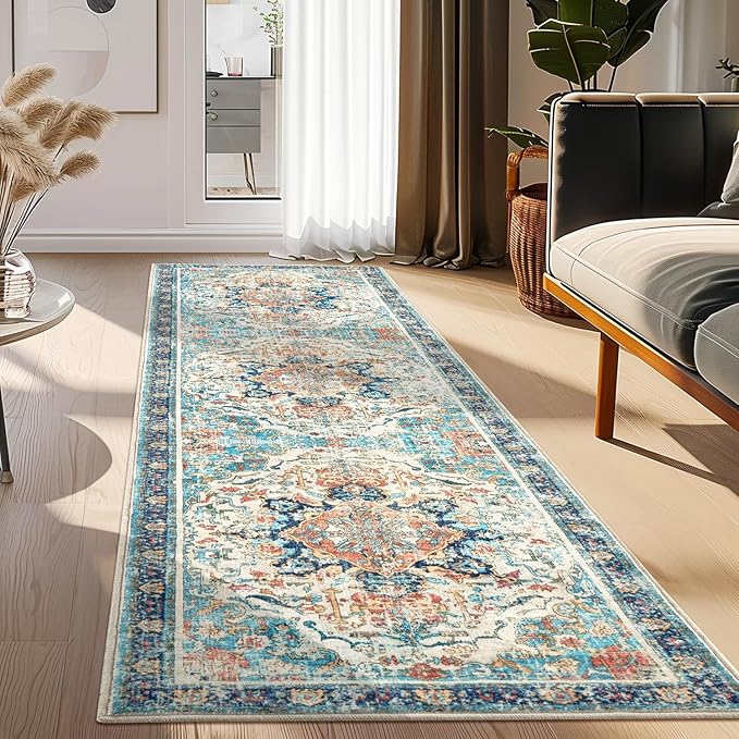Topllen Runner Rug - 2'x6' Boho Washable Kitchen Rug, Non-Slip Soft Low Pile Rugs Indoor for Entrance Living Room Bedroom Bathroom,Vintage Throw Hallway Carpet Stain Resistance (Multi, 2x6ft)