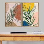 SIGNFORD Framed Canvas Print Wall Art Set Geometric Mid-Century Circle Plants Abstract Shapes Illustrations Modern Art Decorative Zen Bohemian for Living Room, Bedroom, Office - 16"x24"x2 Natural
