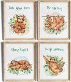 Sloth Art Prints (Set of 4) - Unframed - 11x14 | Perfect for Adding a Touch of Whimsy to Your Living Room, Bedroom, or Nursery | Ideal Wall Decor for Animal Lovers and Fans of Cute, Laid-back Decor