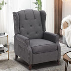 Wingback Recliner Chair with Massage and Heat, Wingback Recliner Tufted Fabric Push Back Recliner Chair for Living Room, Vintage Wingback Chair with Remote Control, Padded Cushion, Wooden Legs