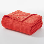 EMME Cotton Blanket Queen Size for Bed Soft Large Muslin Bed Blankets 90"x90" Lightweight Breathable All Season Gauze Blanket, Orange Rust