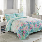 Travan Floral Quilt Set, Ultra Soft & Fade Resistant Bedding Set with 1 Quilt, 2 Shams Purple for All Season, Dream Garden - Queen