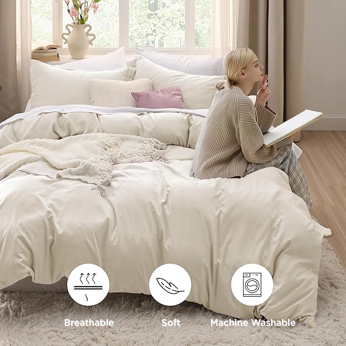 Bedsure Oat Milk California King Duvet Cover - Prewashed Cotton-Like Extra Soft Bedding Set, Includes 1 Cal King Duvet Cover 104x98 Inches with Zipper Closure & 2 Pillow Shams, Comforter Not Included