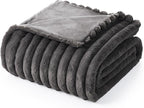 Amélie Home Faux Fur Throw Blanket for Couch, Cozy Fuzzy Fluffy Fur Luxurious Soft Striped Plush Gift Blankets for Family Sofa Chair Bed Living Room Bedroom, 60"x80", Charcoal Grey