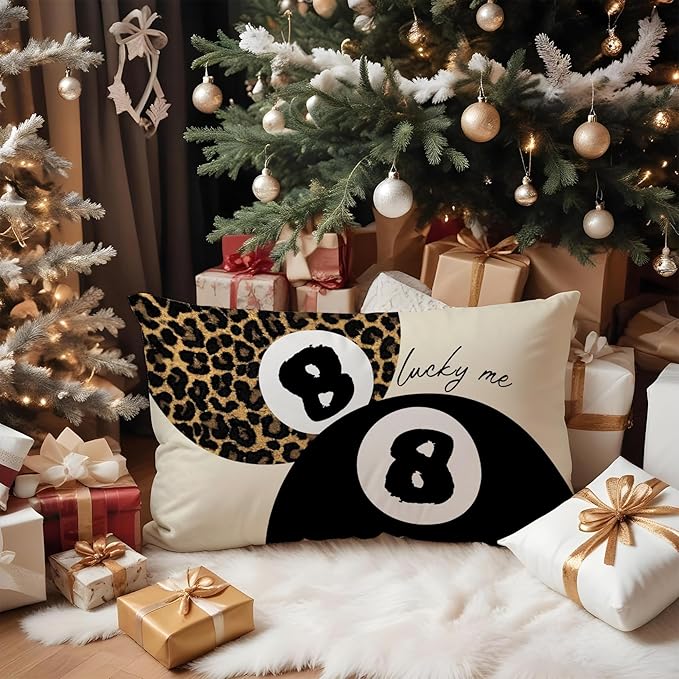 Leopard Star Lucky 8 Ball Throw Pillow Covers 20x12, Cheetah Print Room Decor, Trendy Funky Y2K Leopard Print Decorative Pillow Covers for Girls Room Dorm Apartment Home